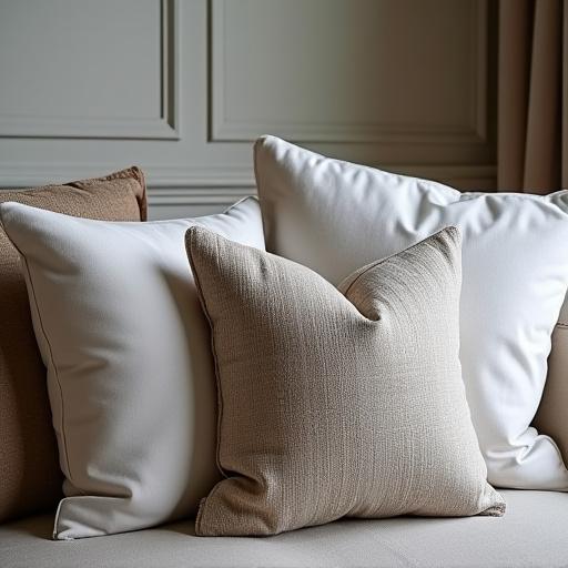 A collection of bespoke cushions on a sofa.